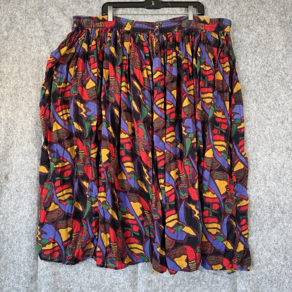 Vtg 90s Bohemian Southwestern Crinkle Art Midi Skirt Womens One Size Cottagecore